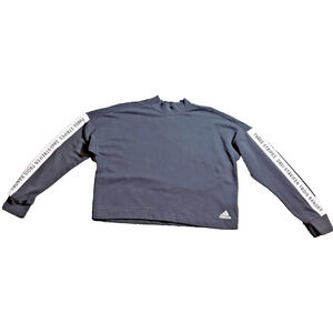 Adidas Women's Medium Cropped Sweatshirt Black Logo Long Sleeve Athletic